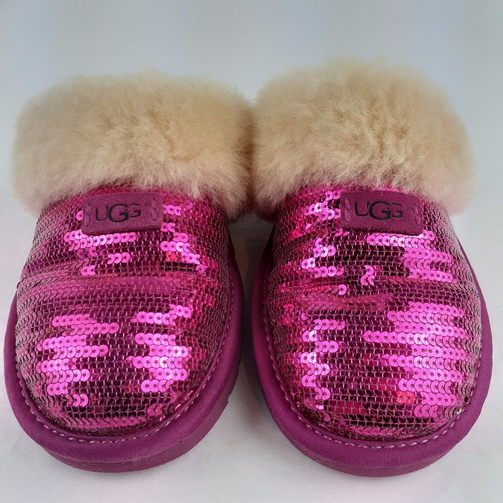 UGG Youth Pink Sequin Dazzle Sparkle Shoes Slippers Girls Size 2